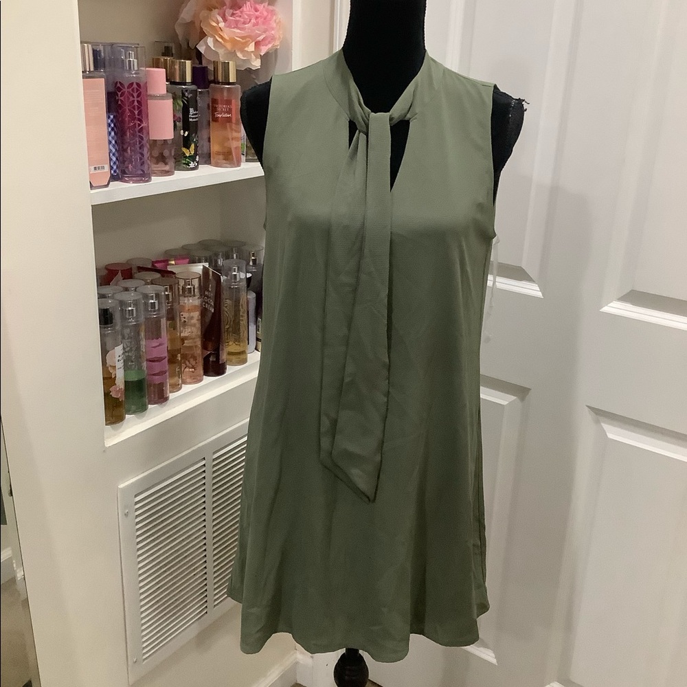 Tie Neck Large V Neck/Back Open Dress